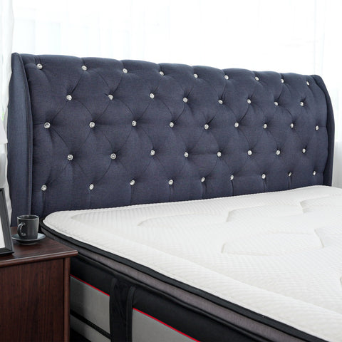 Image of Rinoa Series 3 Woven Fabric Divan Bed Frame in Dark Navy Colour - All Sizes Available