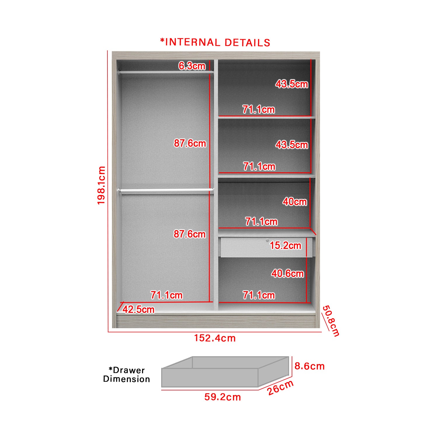 Kenzo 5FT Sliding Door Wardrobe - Model C