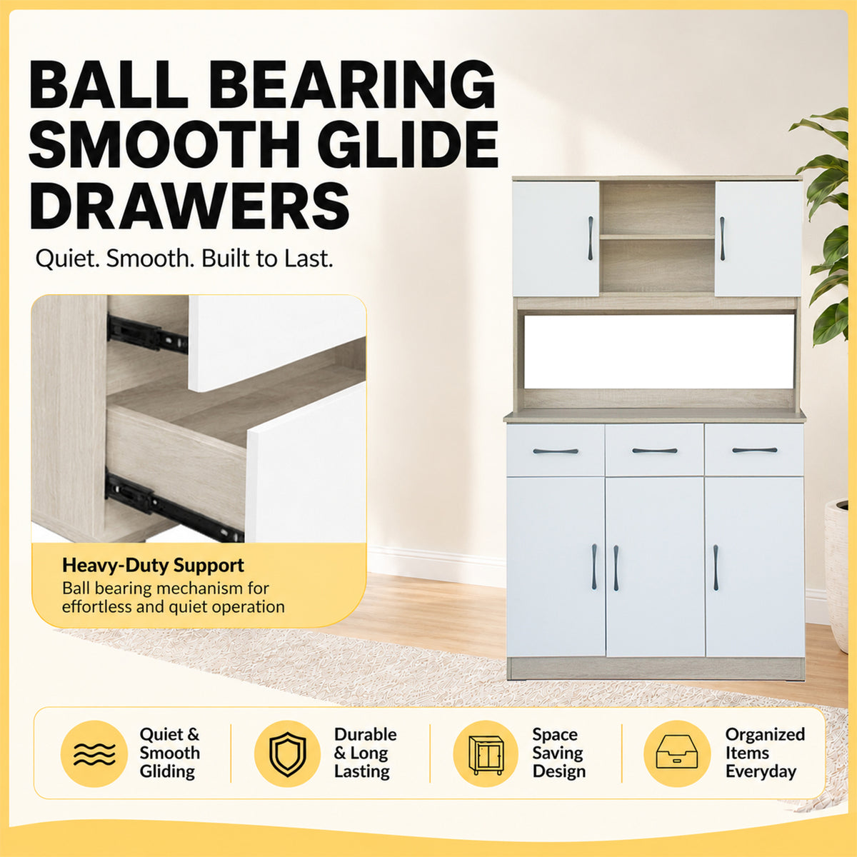 Ponio Series B Kitchen Cabinet CARB-P2 Certified Board with Drawers and Top Cabinet in 4 Colours