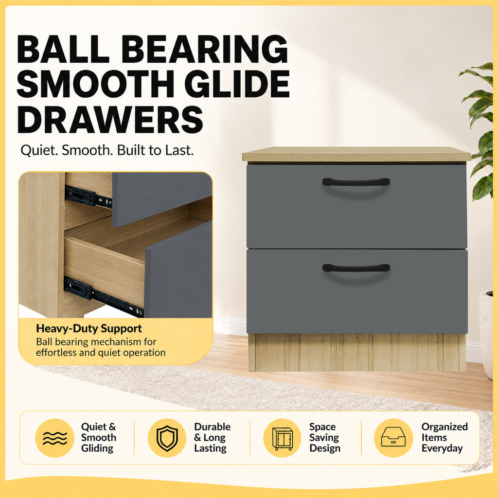 Cocon CARB-P2 Certified Board Premium Bedside Table 2-Drawer Full Laminated Back Panel in 6 Colours
