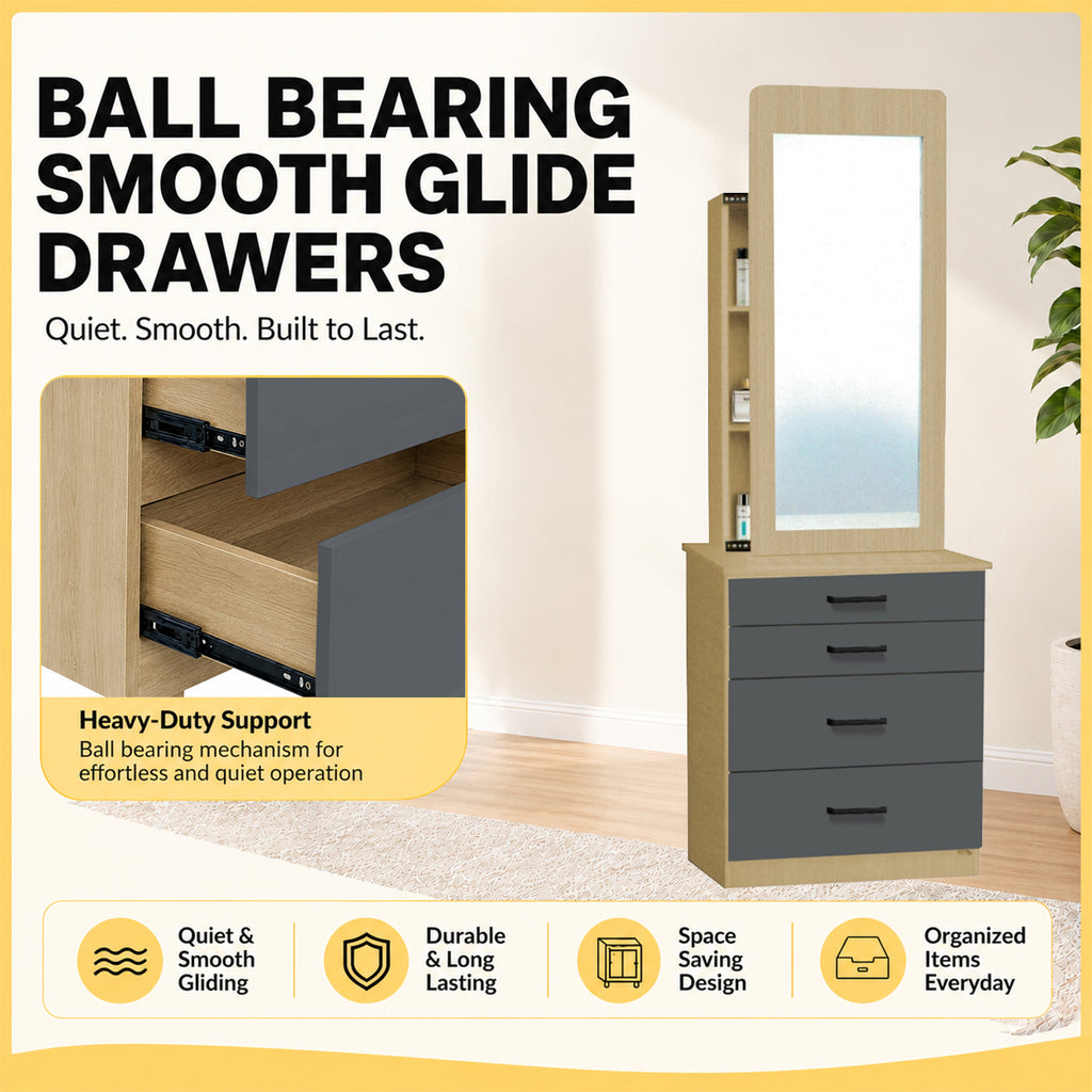 Velin CARB-P2 Certified Board Dressing Table / Gliding Drawer Dresser in 6 Colours