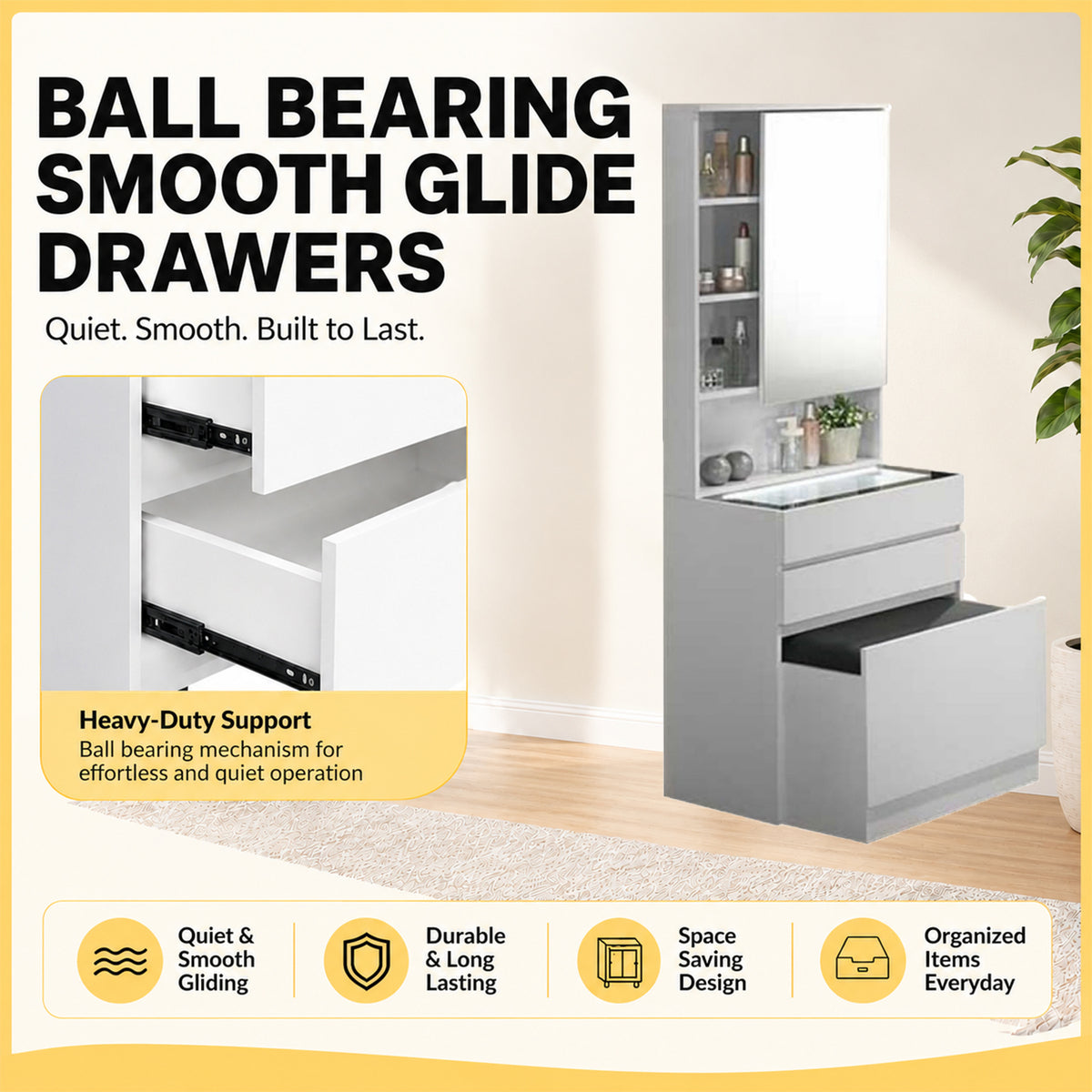 Tallon CARB-P2 Certified Board Dressing Table With Led Light and Mirror In White and Columbia Colour