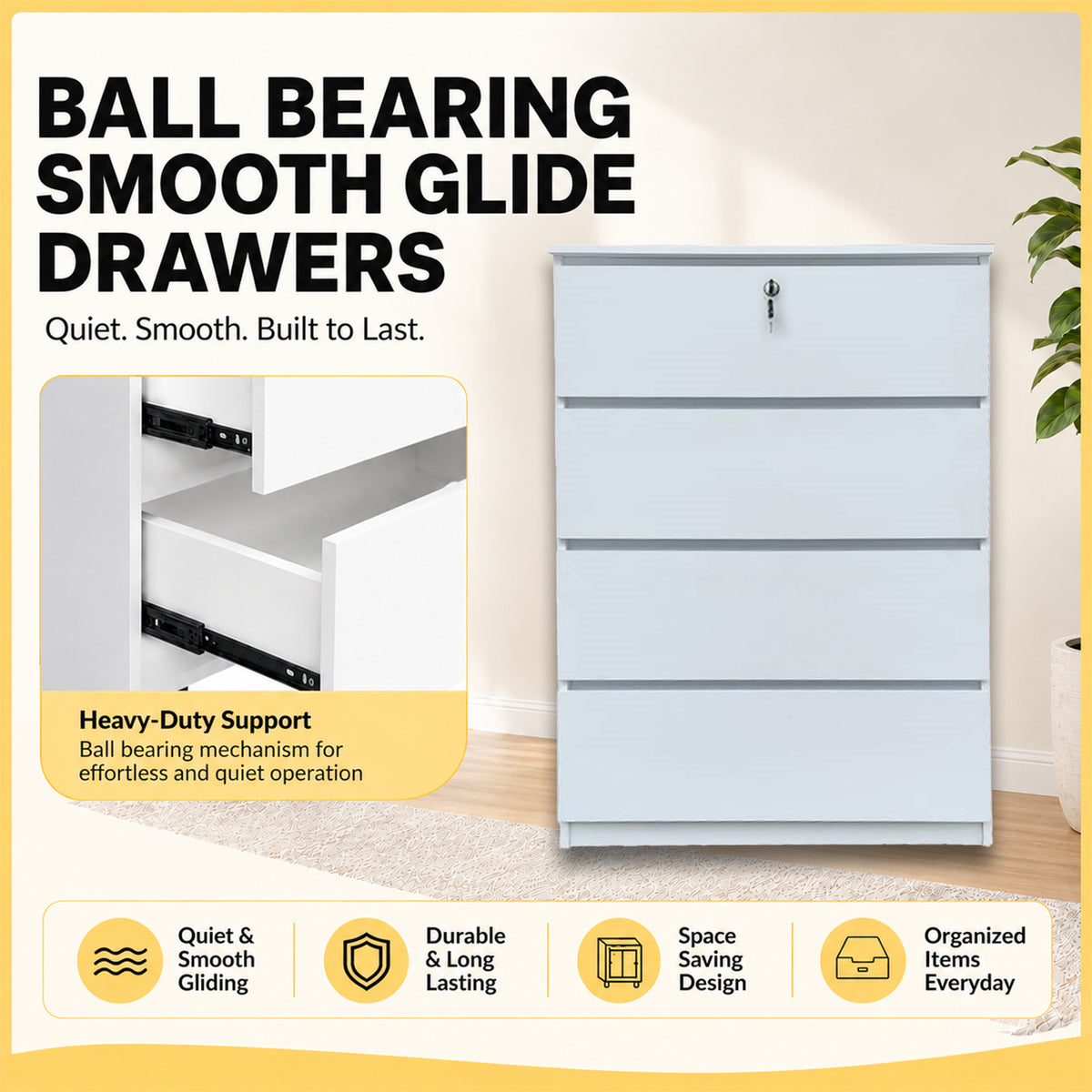 Hersh Premium Chest of Drawers Collection CARB-P2 Certified Board Full Laminated Back Panel in 6 Colours