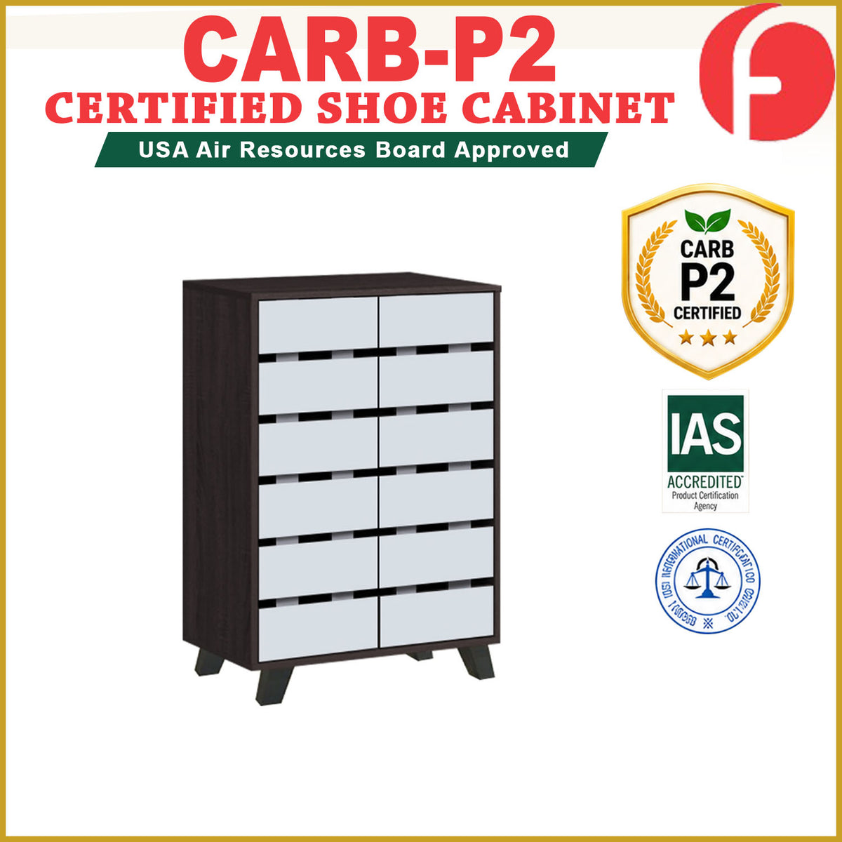 Lumi 4 Tier Premium Shoe Cabinet CARB-P2 Certified Board Soft Closing Laminated Back Panel in 3 Colours
