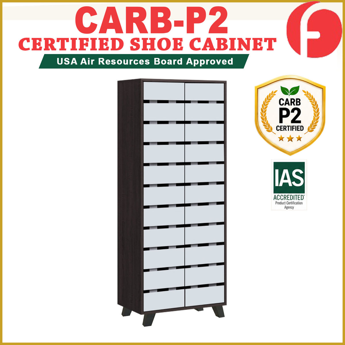 Lumi 8 Tier Premium Shoe Cabinet CARB-P2 Certified Board Soft Closing Laminated Back Panel in 3 Colours