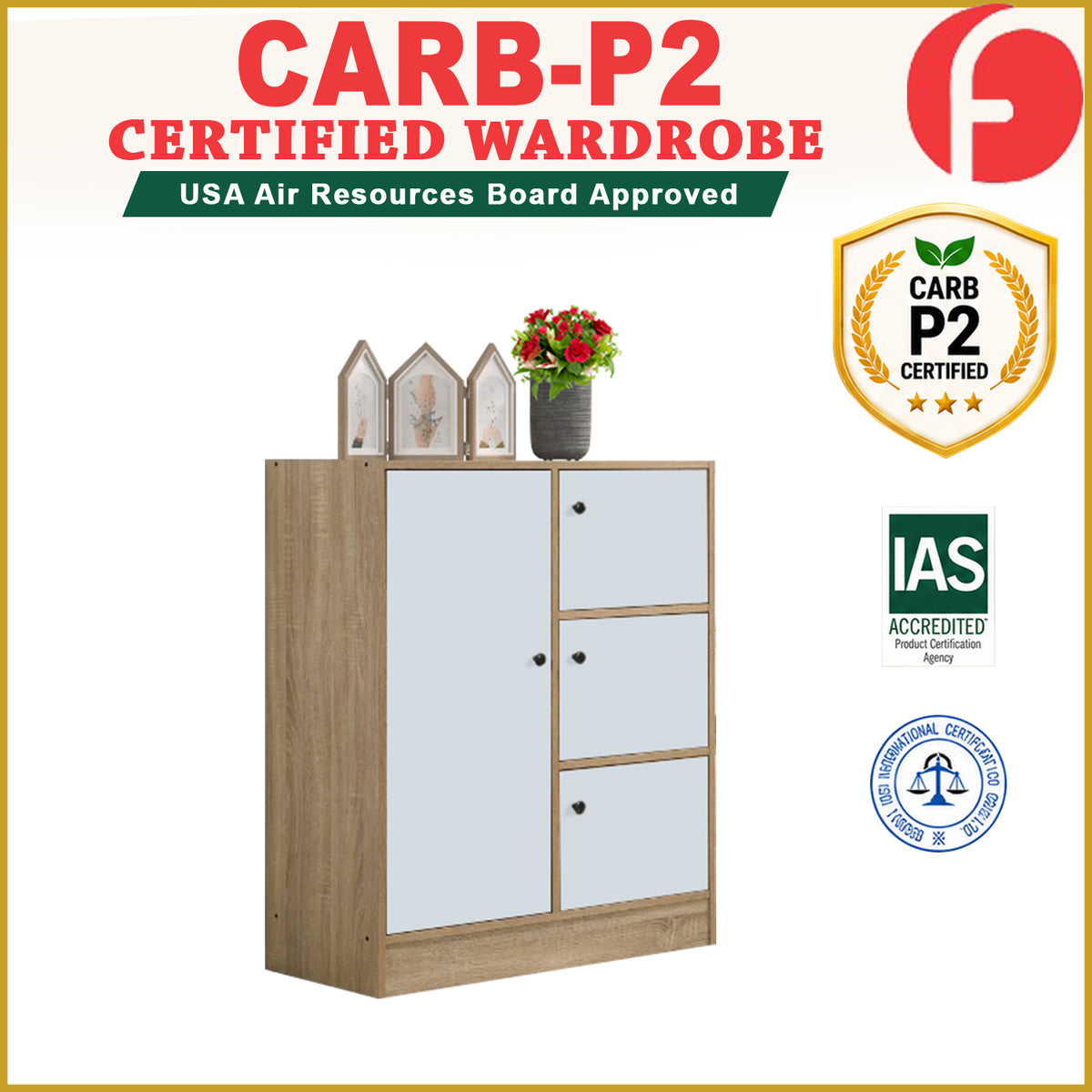 Maisie 2-Door CARB-P2 Certified Board Wardrobe Multi-Purpose Cabinets in 6 Colours. Free Installation.
