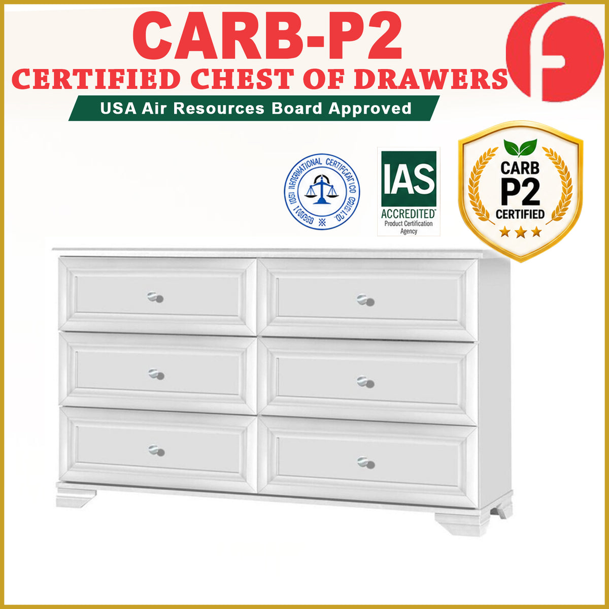 Karen 6 Chest of Drawers CARB-P2 Certified Board Full Laminated Back Panel in 2 Colours