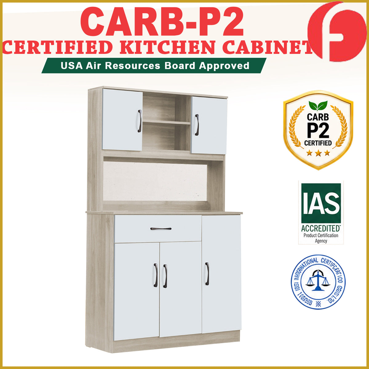 Ponio Series A Kitchen Cabinet CARB-P2 Certified Board with Drawers and Top Cabinet in 4 Colours