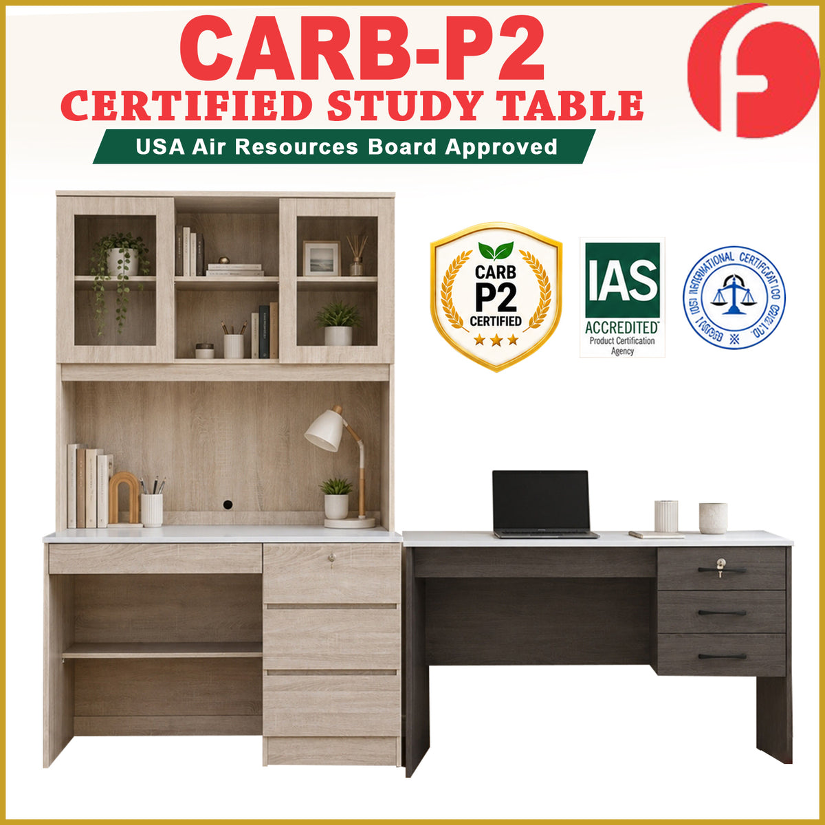 Tonee Writing Table/ Study Desk with Drawers w/ Lock and Shelf CARB-P2 Certified Board