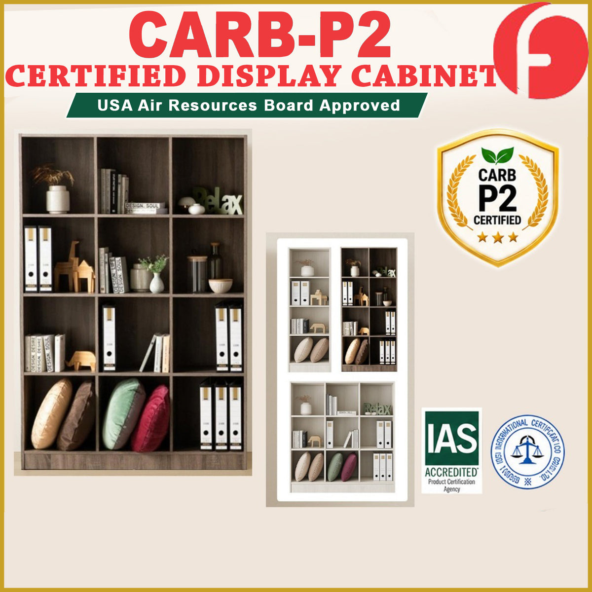 Kasen Series CARB-P2 Certified Board Display Cabinet Book Shelves Open Cabinet in 2 Colours