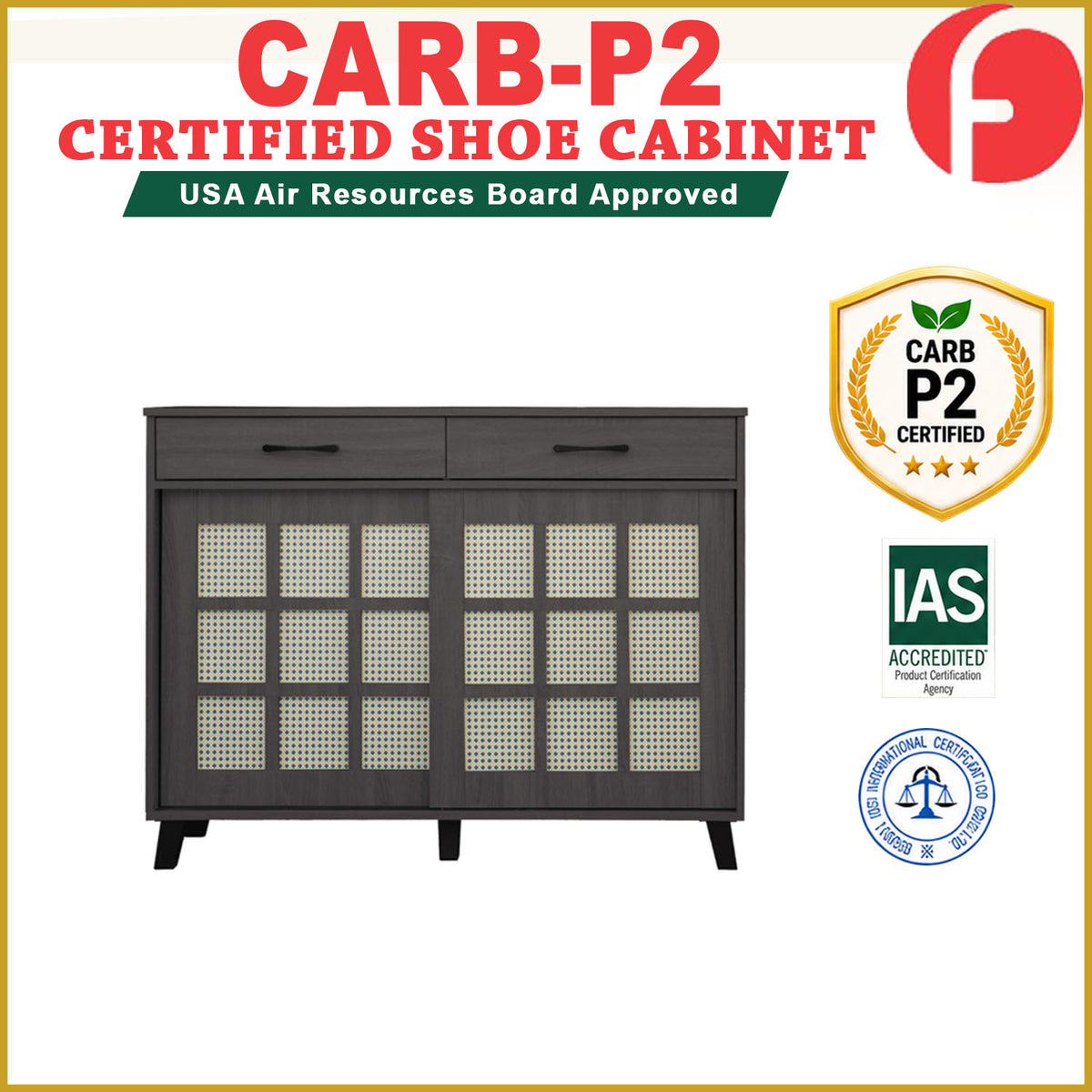 Kabuki Japanese Sliding Door Shoe Cabinet CARB-P2 Certified Board in 2 Colours