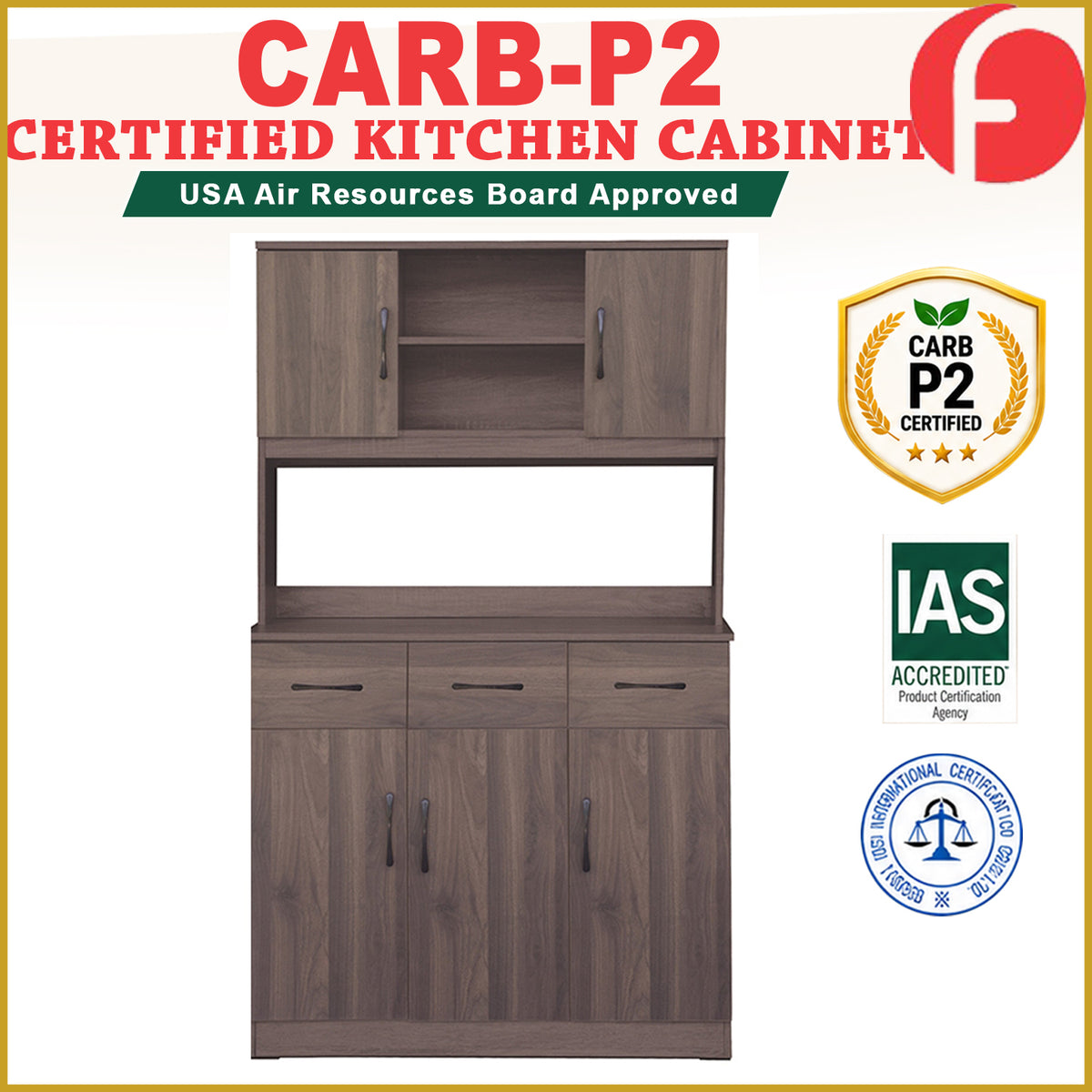 Ponio Series B Kitchen Cabinet CARB-P2 Certified Board with Drawers and Top Cabinet in 4 Colours