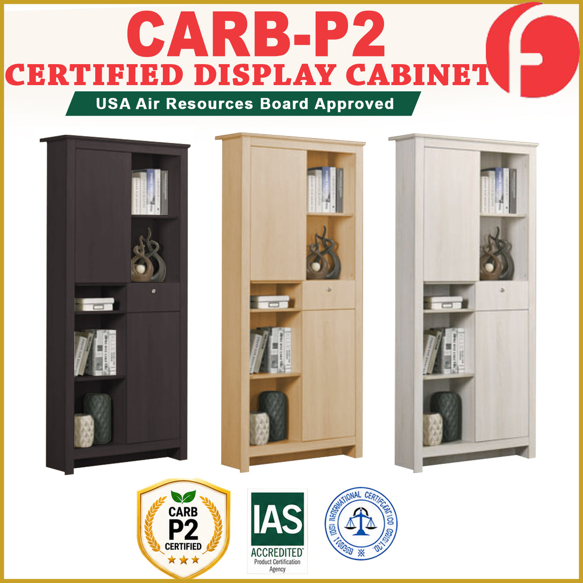 Rimma Series Display Cabinet Book Shelves CARB-P2 Certified Board in 3 Colours