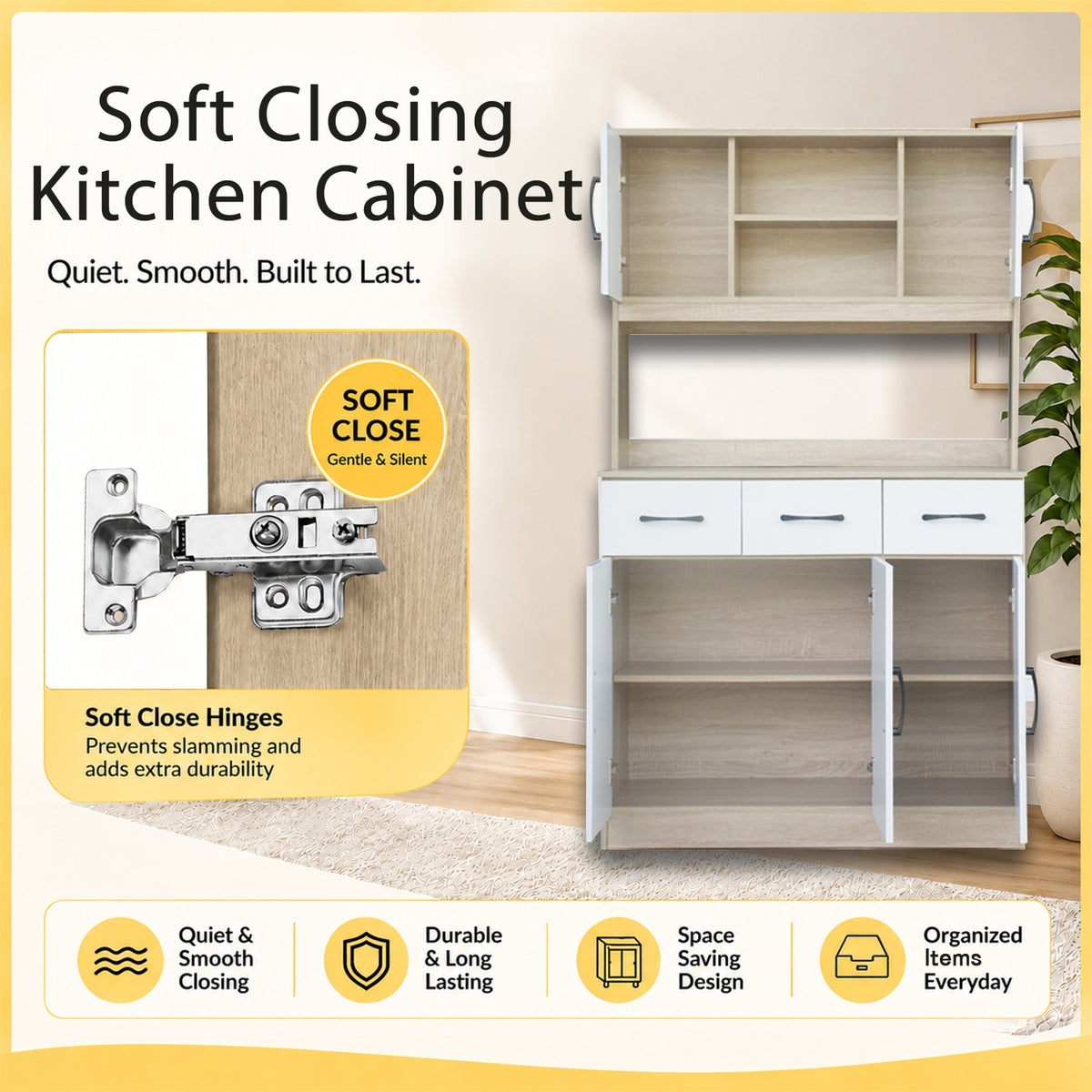 Ponio Series B Kitchen Cabinet CARB-P2 Certified Board with Drawers and Top Cabinet in 4 Colours