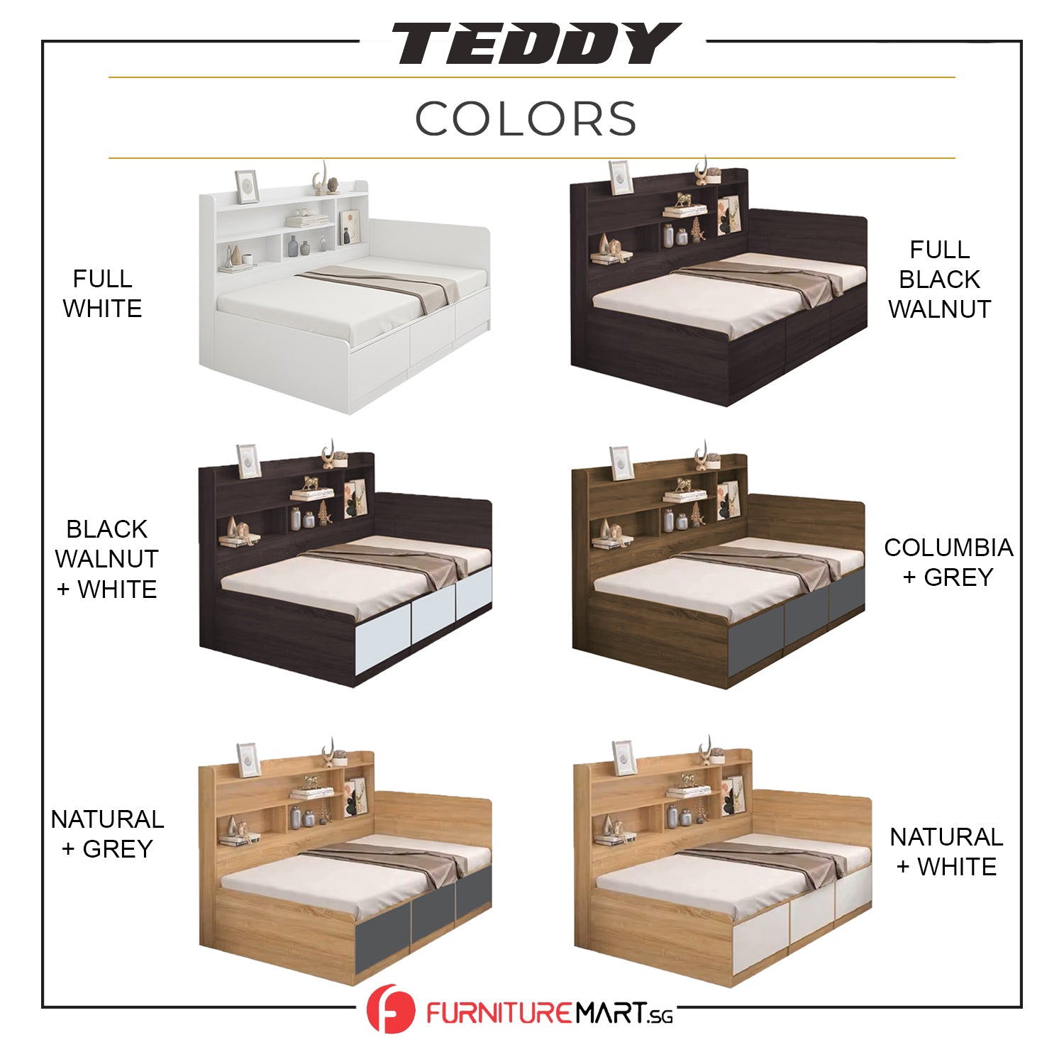 Teddy Storage Bed with Drawers Fully Laminated Eco Board All Sizes w/ Mattress Options