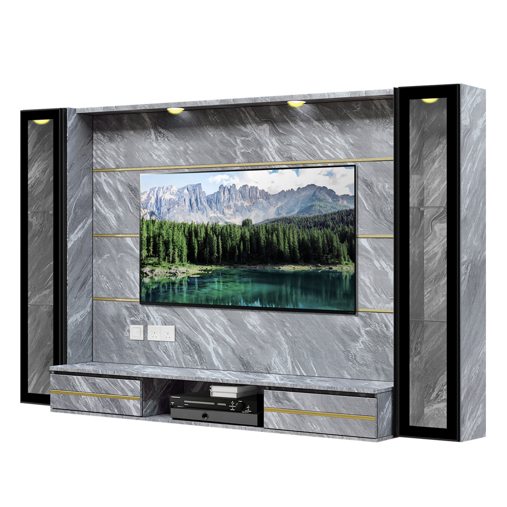 Petra Series Wall Mount TV Console Marble Finish with Light and Built-in Socket in 3 Models