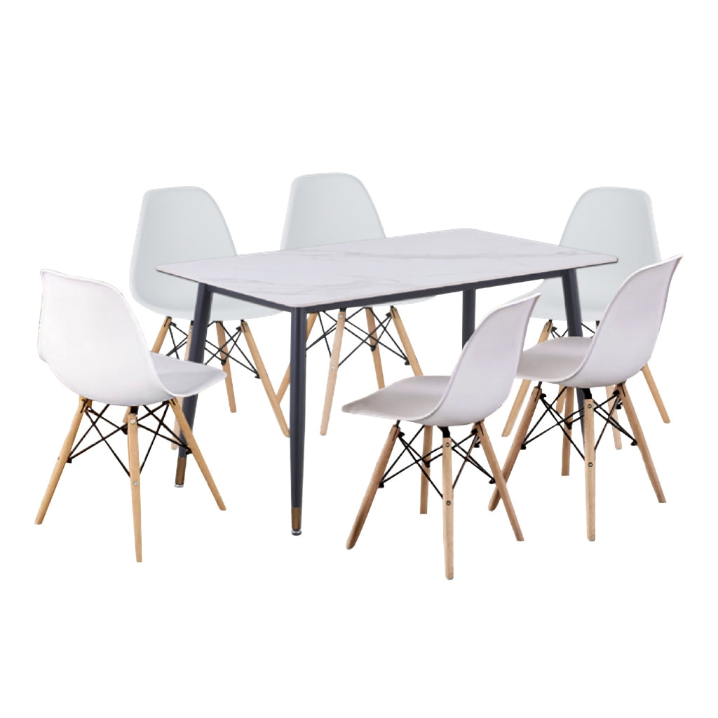 David 1+6 Dining Set with Table and Chair - Heavy-Duty Ceramic Table Top