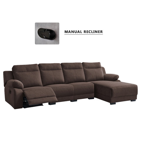 Image of Drazie L-shaped Reclining Sofa Pocketed Spring & Coffee Table in Claw Resistant Pet-Friendly Fabric/Leather