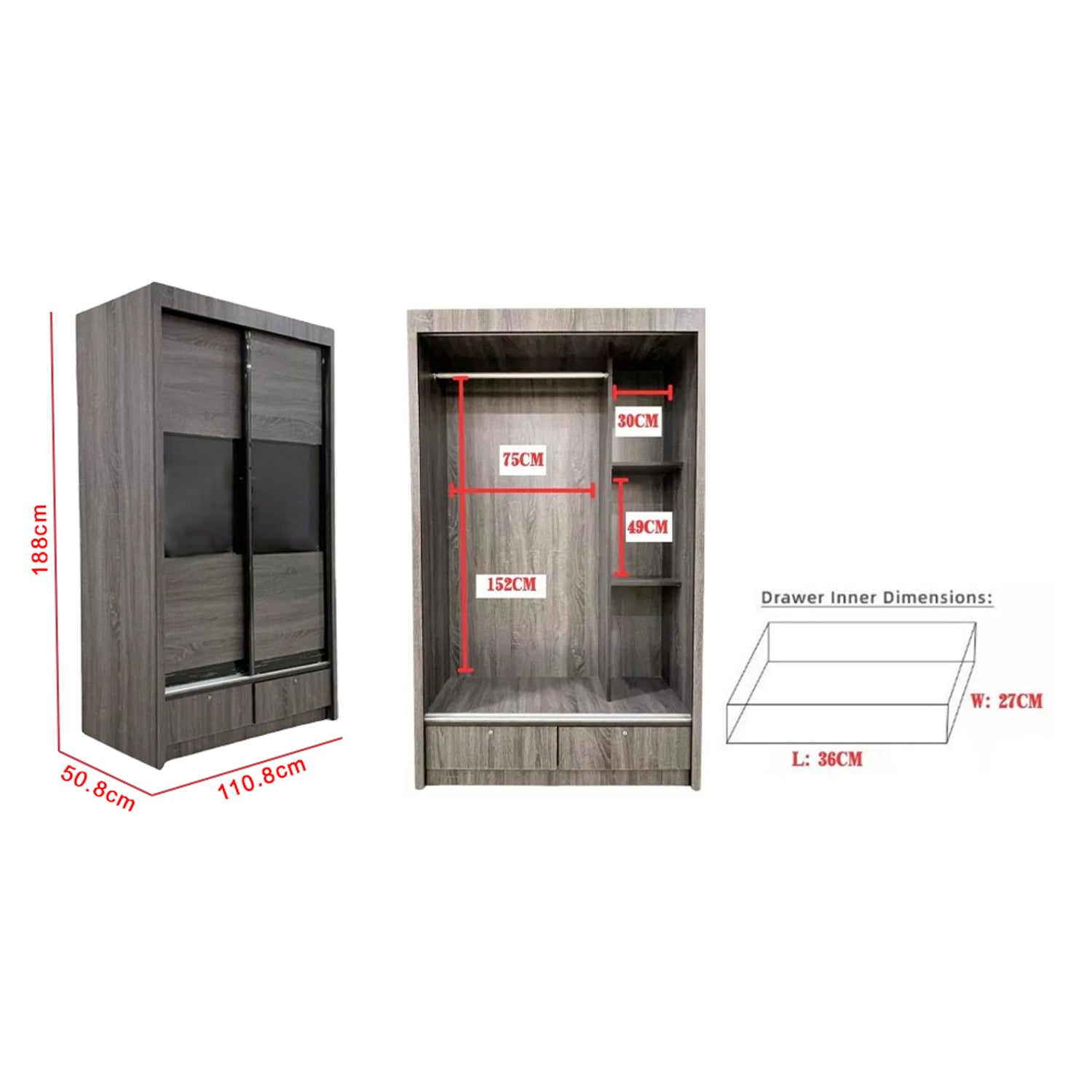 Lindy Series3 4 Feet Solid Sliding Door Wardrobe