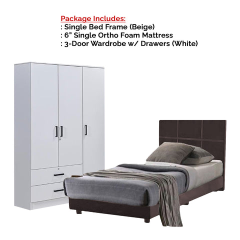 Image of Toluca Bedroom Set Series 2 Includes Wardrobe/Bed Frame/Mattress In Single And Super Single Size.Free Installation