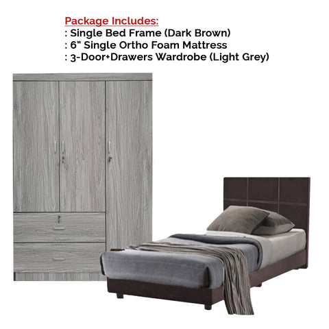 Image of Toluca Bedroom Set Series 2 Includes Wardrobe/Bed Frame/Mattress In Single And Super Single Size.Free Installation