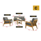 Frida Series 1,2,3 Seater Sofa Set Solid Wood Living Room Furnitures in Grey