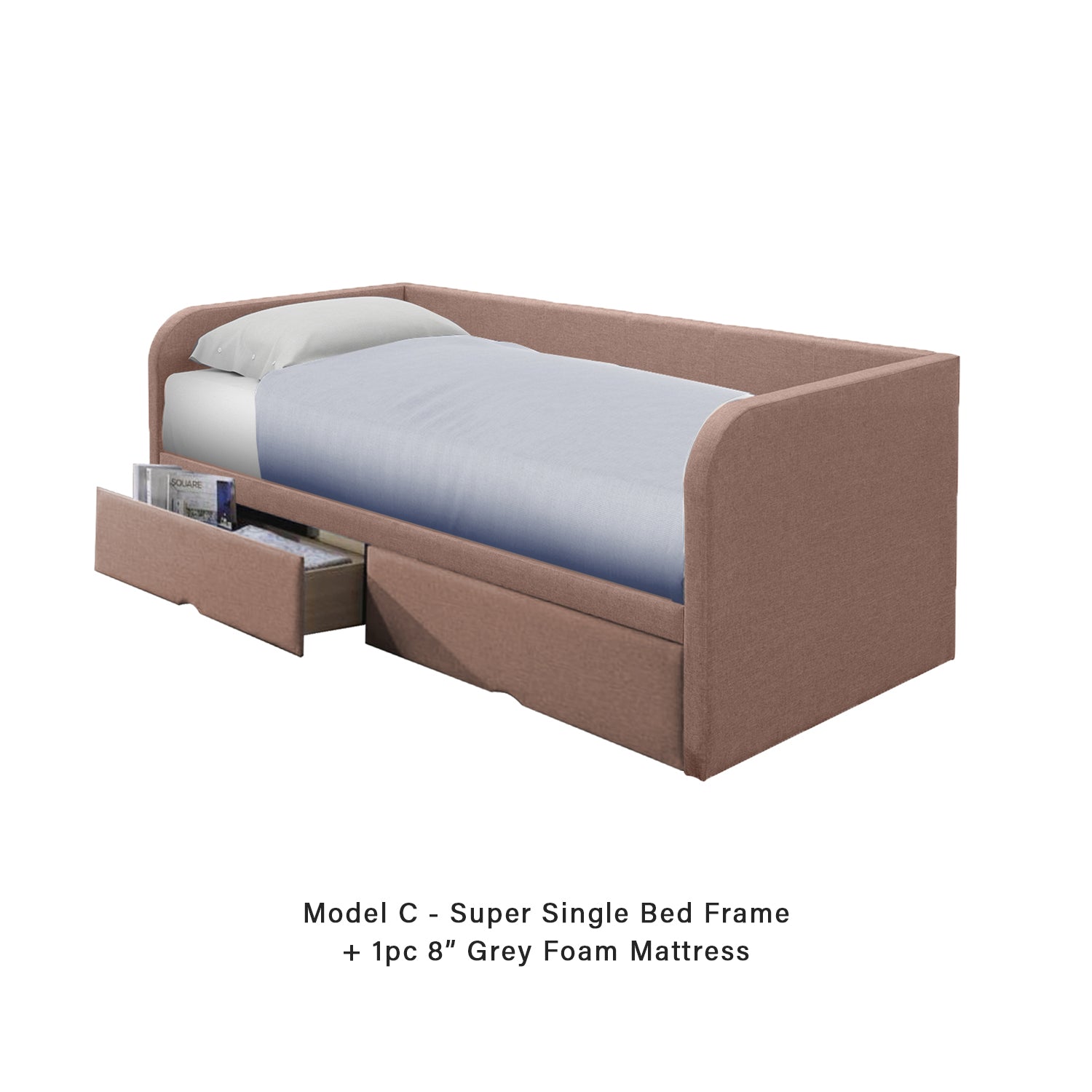 Korro Series Model C Daybed with Drawers - Pet-Friendly Option with Mattress - 56 Colours