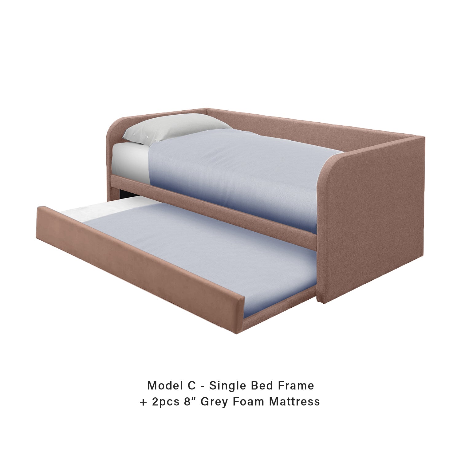 Joash Model C Daybed with Trundle with Mattress - Pet-Friendly Option - 56 Colours