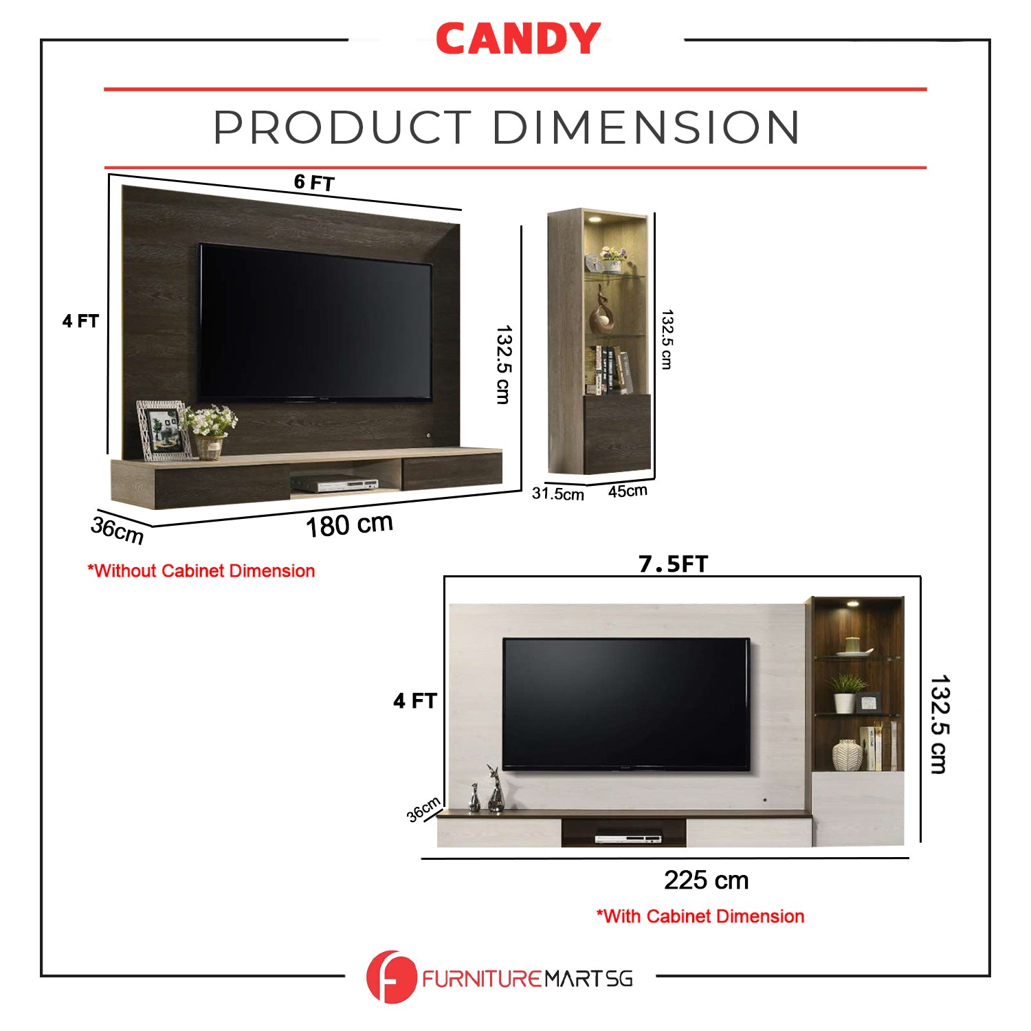 Candy Series Living Room TV Console with LED Backlight in 2 Design
