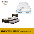 Frankie Single Pull-Out Bedframe MDF + Veneer Solid Wood Slatted Base  w/ Mattress Option