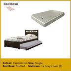 Frankie Single Pull-Out Bedframe MDF + Veneer Solid Wood Slatted Base  w/ Mattress Option