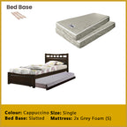 Frankie Single Pull-Out Bedframe MDF + Veneer Solid Wood Slatted Base  w/ Mattress Option