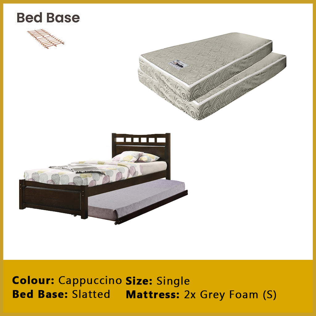 Frankie Single Pull-Out Bedframe MDF + Veneer Solid Wood Slatted Base  w/ Mattress Option