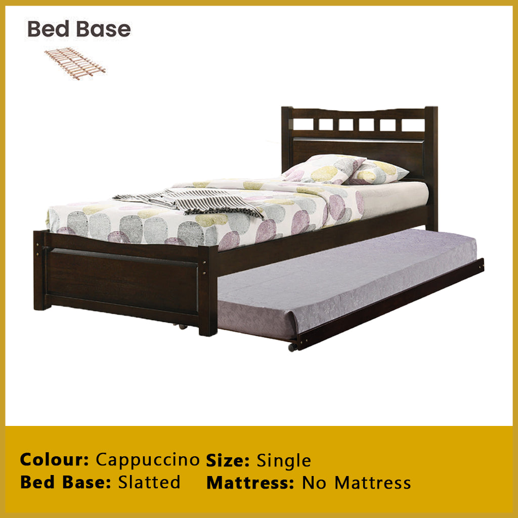 Frankie Single Pull-Out Bedframe MDF + Veneer Solid Wood Slatted Base  w/ Mattress Option