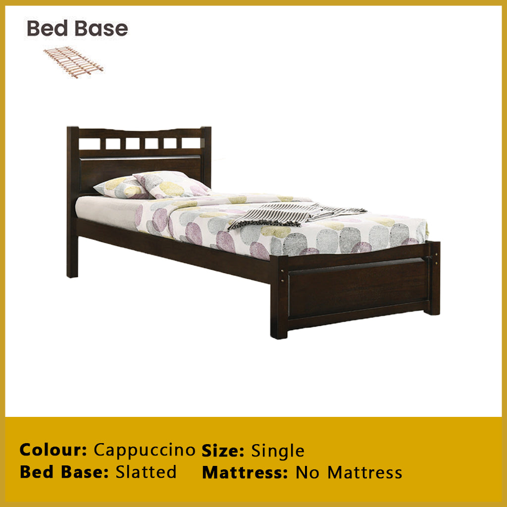 Frankie Single Pull-Out Bedframe MDF + Veneer Solid Wood Slatted Base  w/ Mattress Option
