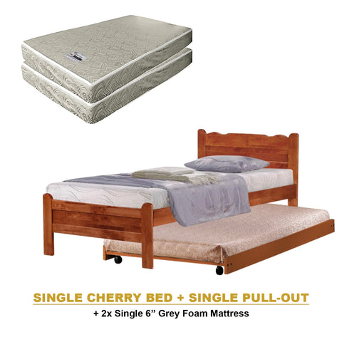 Image of Belle Pull-Out Bed Single Solid Rubberwood Bed Frame w/ Mattress Option