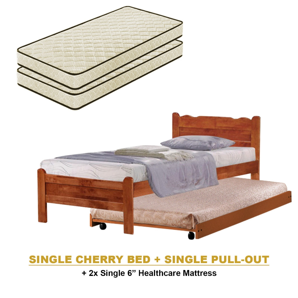 Belle Pull-Out Bed Single Solid Rubberwood Bed Frame w/ Mattress Option