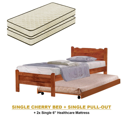 Image of Belle Pull-Out Bed Single Solid Rubberwood Bed Frame w/ Mattress Option