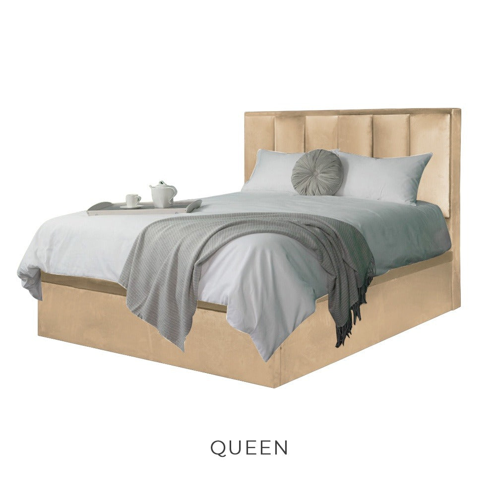Marie Storage Bed Frame Linen Fabric/Faux Leather with 5 Mattress Options