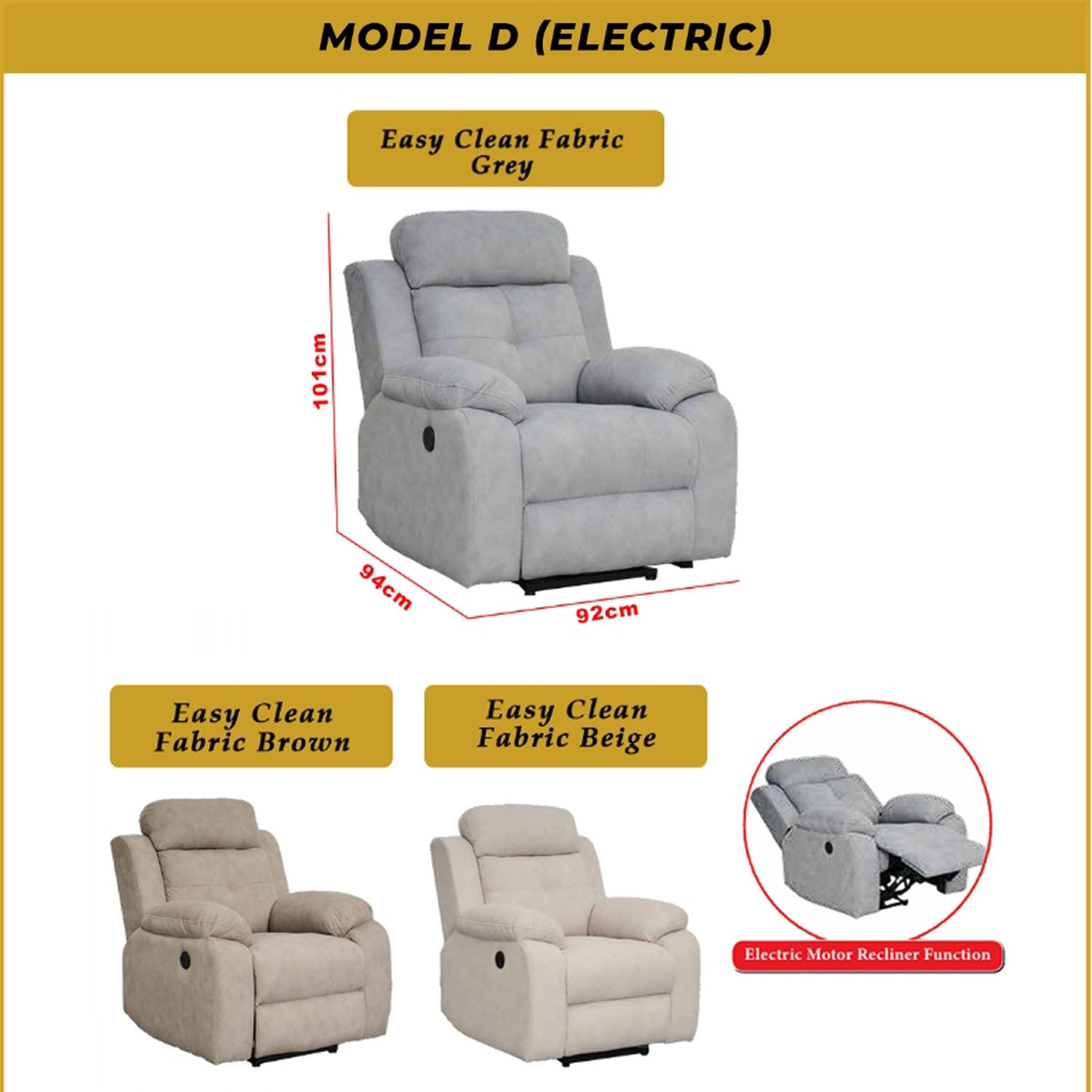 Scarlet Model D Premium Single Sofa Electric Recliner