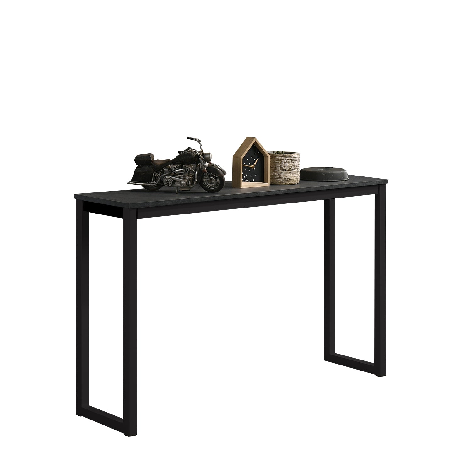 KRITY Series D Console Grey Stone Table Top Side Display Table in Black Leg