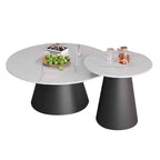 Onnyx 2-Piece Center Coffee Table Heat Resistant Glossy Ceramic Top with Steel Base Legs