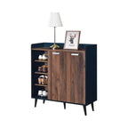 Peony Shoe Cabinet in 4 Layers Shelves in AquaBlue/Walnut Colour