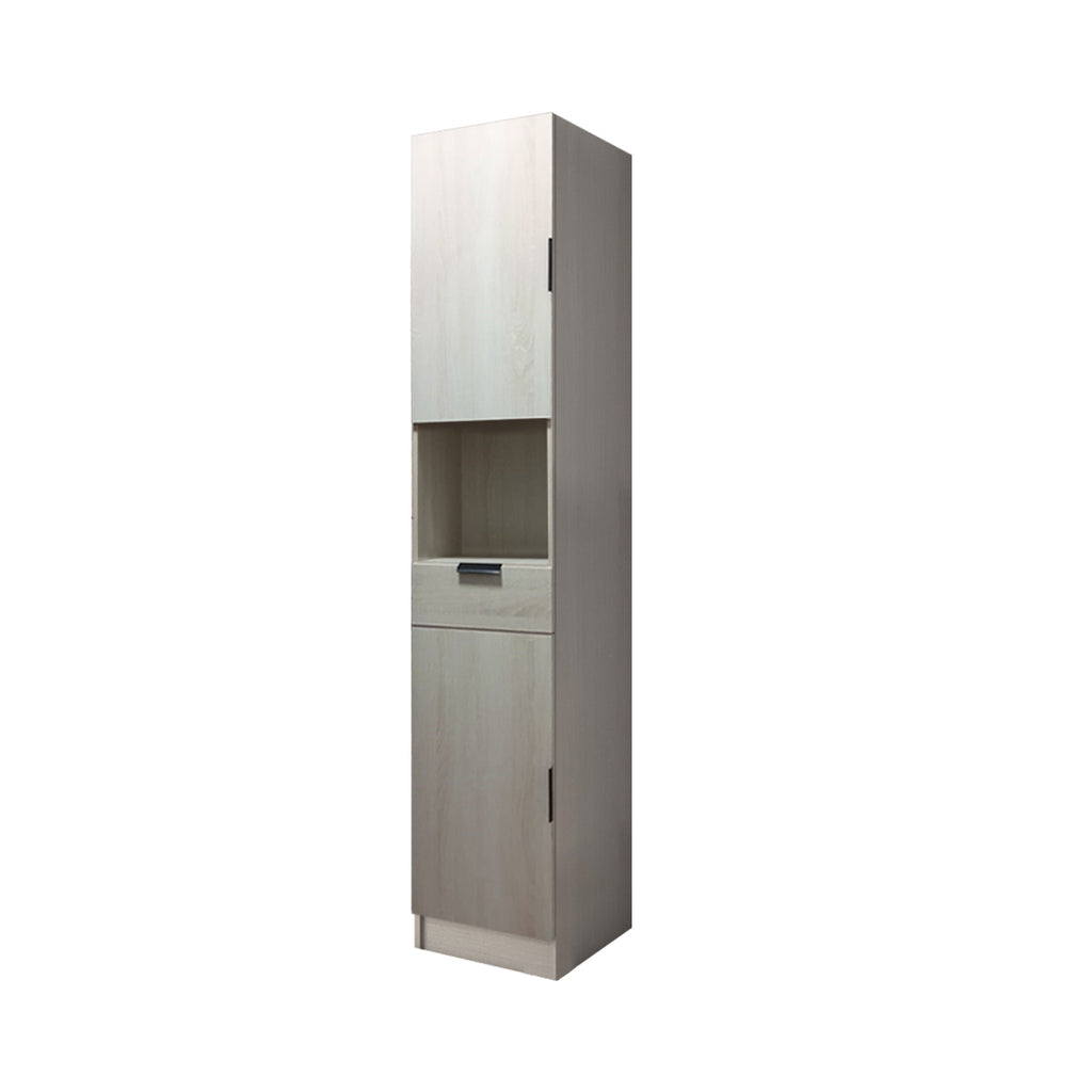 Hallie Series Modular Kitchen Cabinet Melamine Panel Top with Hanging Cabinet in Brown & Natural Color.
