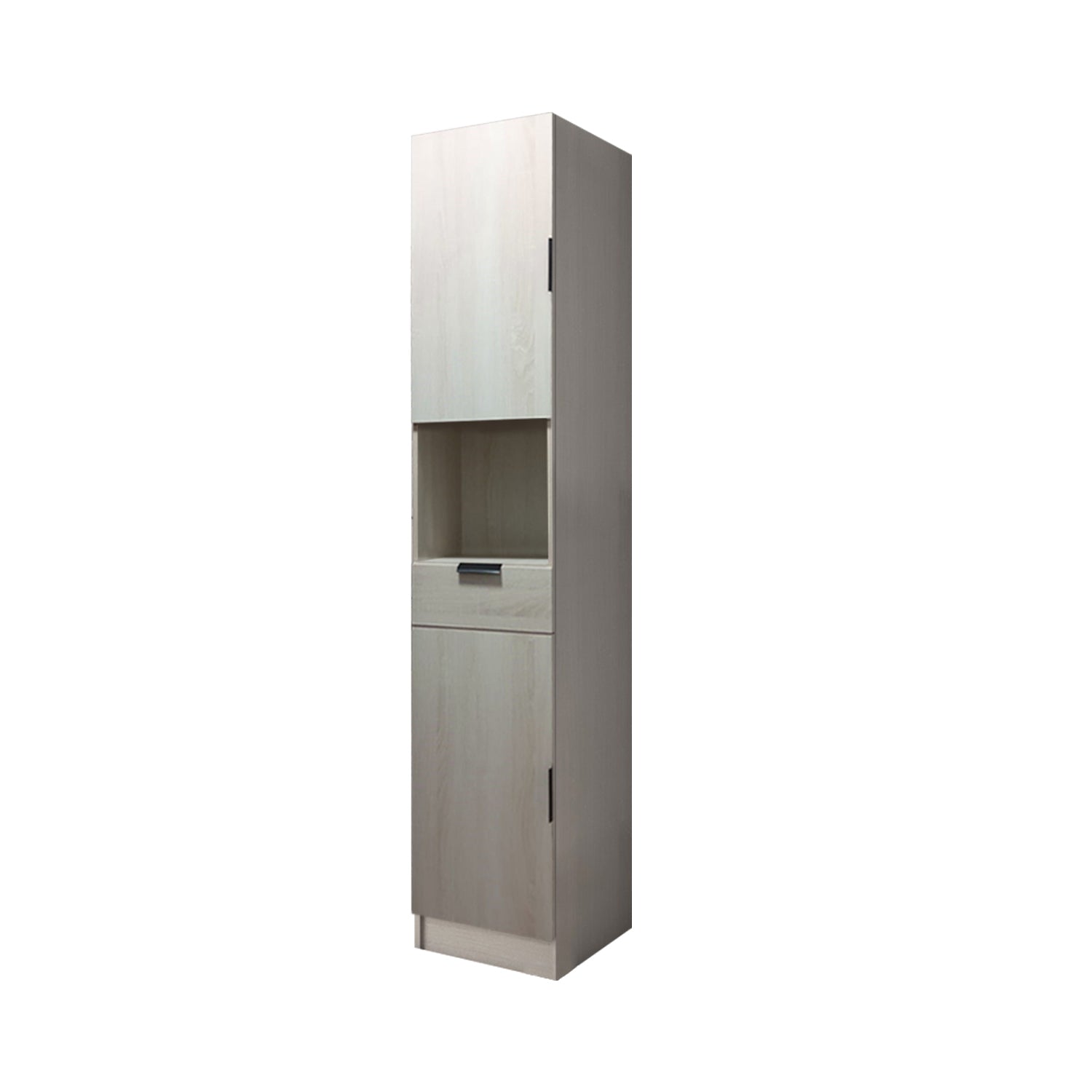 Hallie Series Modular Kitchen Cabinet Melamine Panel Top with Hanging Cabinet in Brown & Natural Color.