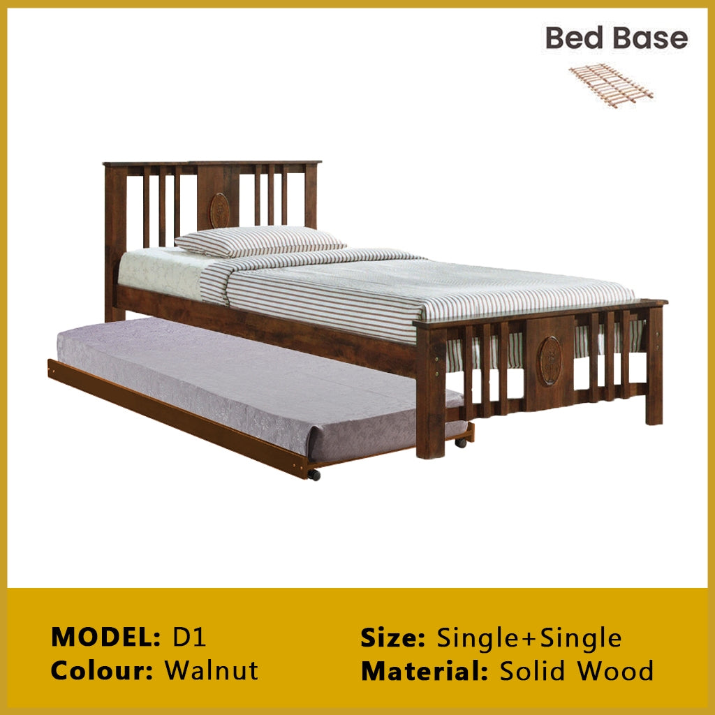 Riese Single Pull-Out Bedframe MDF+Veneer Wood Slatted Base