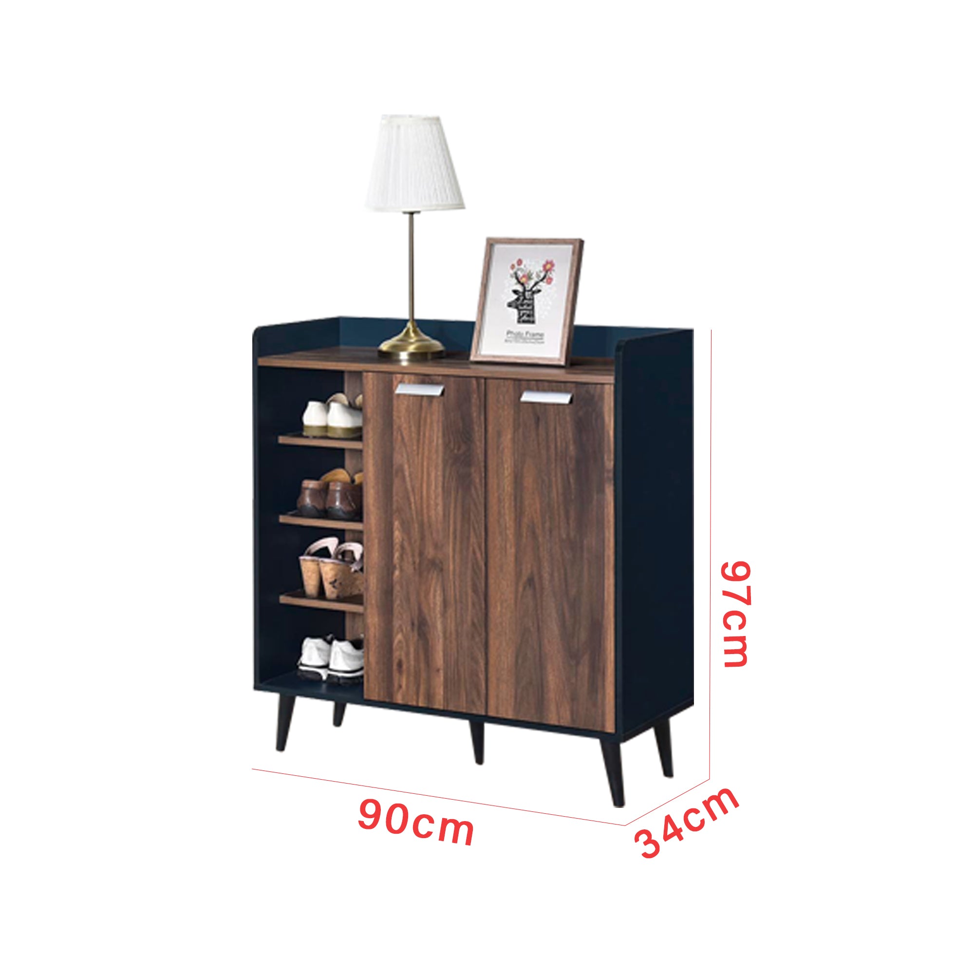 Peony Shoe Cabinet in 4 Layers Shelves in AquaBlue/Walnut Colour