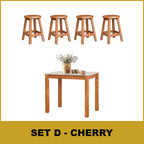Lucas Dining Set w/ Table and Stools 1+4 in Solid Wood Natural Marble Top Cherry/Walnut