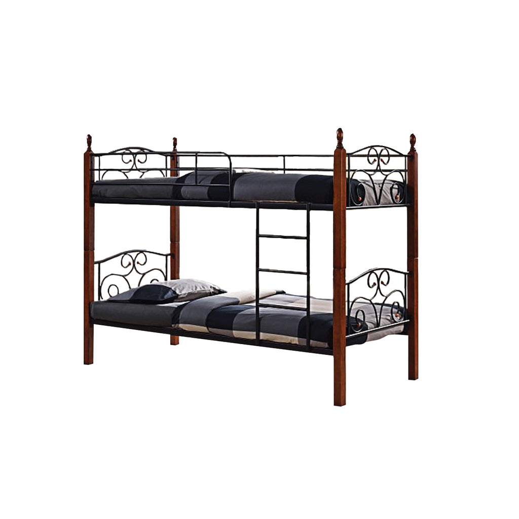 Bryan Single Metal+Wooden Double Decker Bed Frame in 2 Colours - w/ Mattress Option