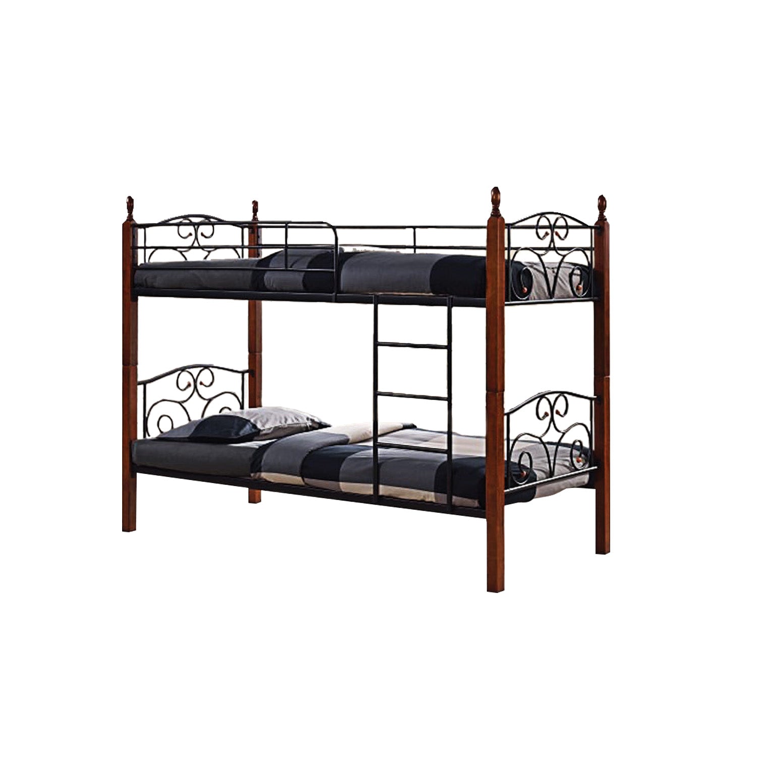Bryan Single Metal+Wooden Double Decker Bed Frame in 2 Colours - w/ Mattress Option